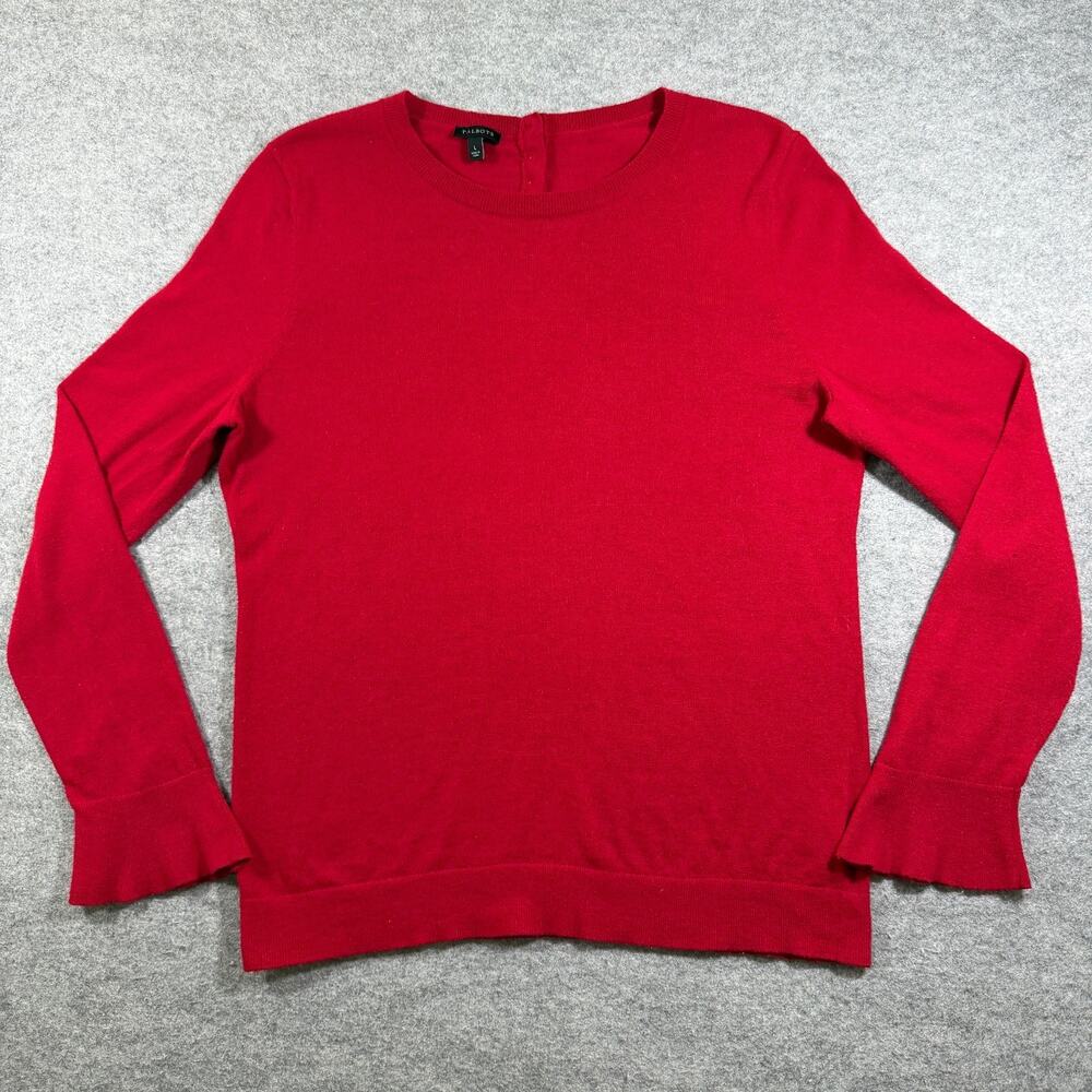 Talbots Sweater Womens L Red Crew Neck Lambswool Button Back Ruffle Cuff Preppy